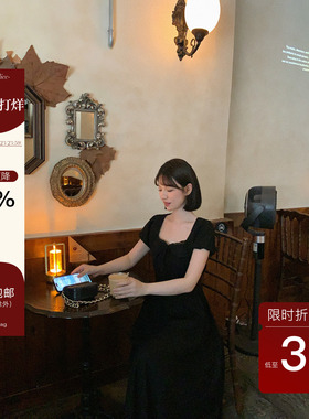 板栗西西【漫步悉尼】夏法式复古甜美赫本风蕾丝拼接显瘦连衣裙女