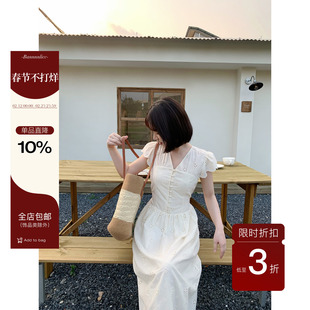 板栗西西【山茶漫记】夏时尚法式百搭显瘦短袖长裙小众设计连衣裙