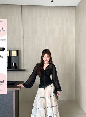 板栗西西【梵音仙境2】黑色上衣白色蕾丝半身裙子女