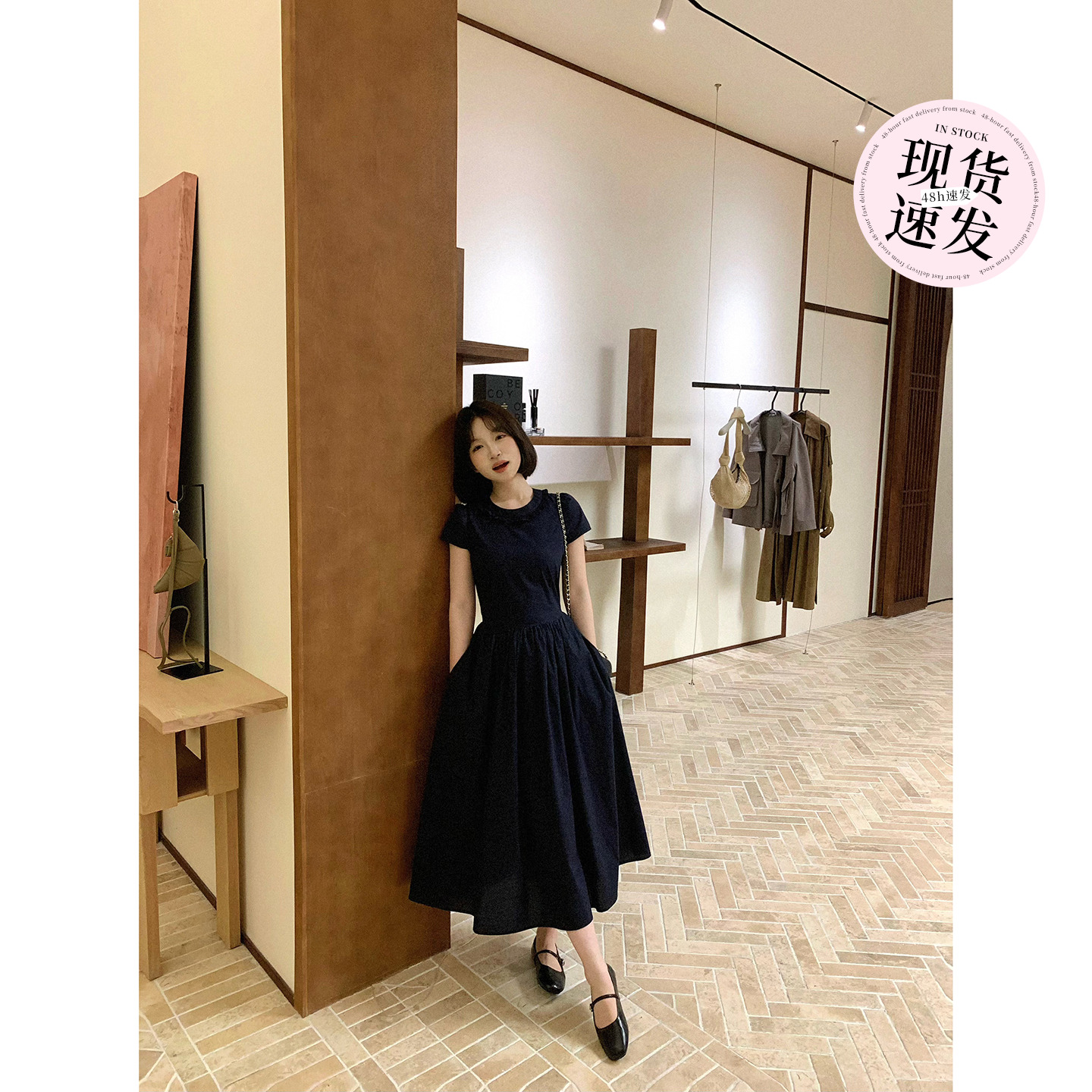 板栗西西【古典艺术系】夏法式复古甜美赫本风时尚短袖显瘦连衣裙