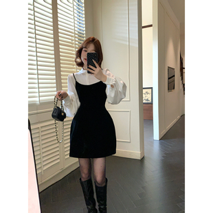 丝绒吊带小黑裙套装 板栗西西 设计感气质衬衫 秋冬法式 羽光絮语