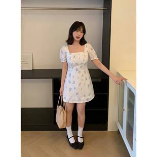 山山屿你 显瘦碎花裙 秀智同款 微胖mm韩系气质收腰连衣裙女大码