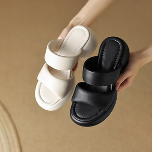 两色入 花生女郎 外穿时尚 女夏季 X014 仙女风厚底粗跟凉拖鞋