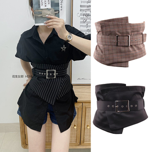 百变造型显瘦腰封 复古英伦风 条纹格子宽腰带 花生女郎