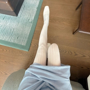 袜女袜秋款 高弹力不勒显瘦防勾丝竖条纹灰色白色连裤 花生女郎