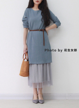 【花生女郎】原创自制 仙仙的针织中长叠穿裙衣  1226