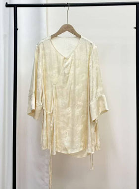 【花生女郎】夏季新中式国风V领 侧襟刺绣开衫上衣女单衣 D020