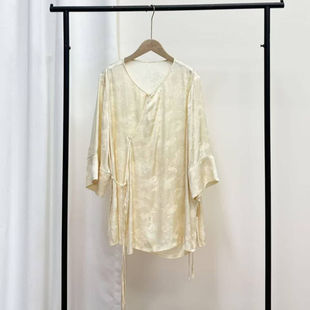 【花生女郎】夏季新中式国风V领 侧襟刺绣开衫上衣女单衣 D020