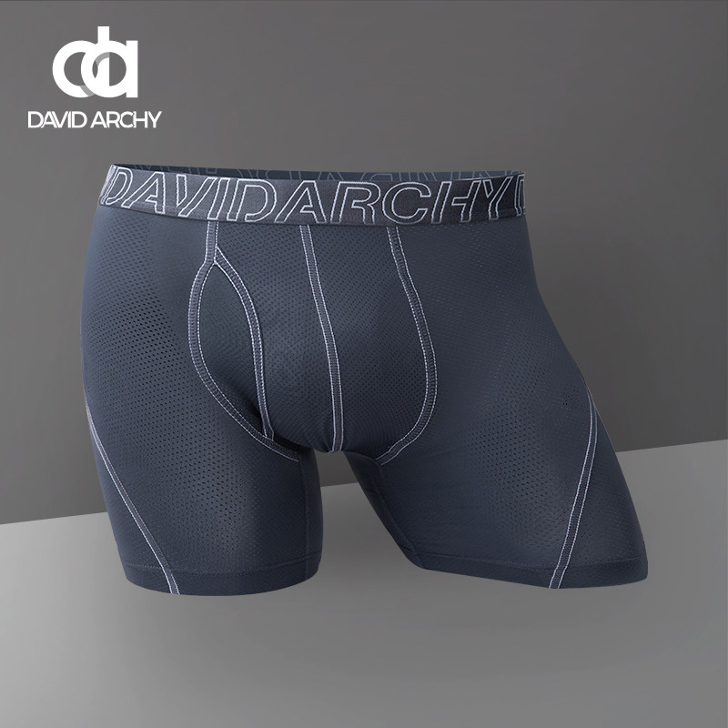 David Archy锦纶运动加长款裤腿大平角网眼内裤薄速干排汗防磨1条