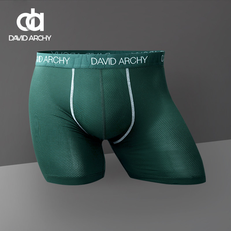 David Archy锦纶运动加长款裤腿大平角网眼内裤薄速干排汗防磨