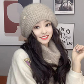松鼠绒双层包头帽冬季 保暖妈妈洋气针织毛线堆堆帽2025新款 帽子女
