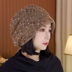 2025新款堆堆帽女薄款宽松显脸小韩版时尚洋气针织遮白发包头帽子