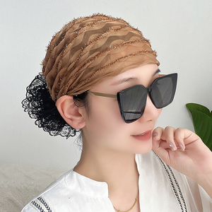 优雅洋气遮白发帽子女2025新款包头帽夏季透气盘发蕾丝网纱头巾帽