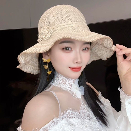 2026新款防晒帽大帽檐可折叠夏天花朵草帽太阳帽时尚洋气遮阳帽女