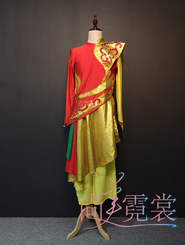 中国龙舞蹈演出服装大红金色男款表演服开场舞演出服定制出租