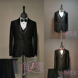黑色高档三件套西服正装 北京出租男士 青果领双领西服结婚新郎西服
