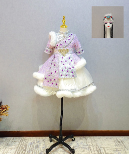 快乐阳光女童藏族少数民族紫色亮闪央金卓玛演出服装 北京出租