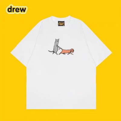 Drew美式猫狗印花纯棉短袖T恤男