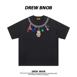 T恤男女夏季 宽松百搭休闲bf风上衣 小熊项链印花纯棉短袖 DREW美式