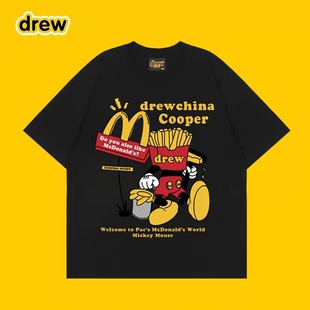 Drew美式潮牌卡通米奇印花短袖T恤男女纯棉夏季宽松情侣款体恤衫