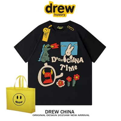 drew潮牌卡通涂鸦纯棉短袖T恤男