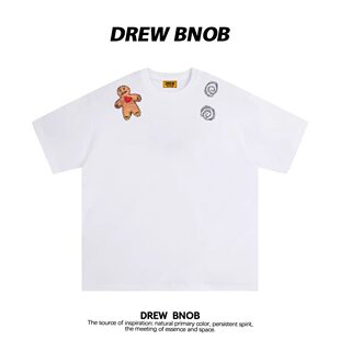 DREW美式 T恤男女夏季 宽松休闲情侣半袖 潮牌卡通小熊印花纯棉短袖