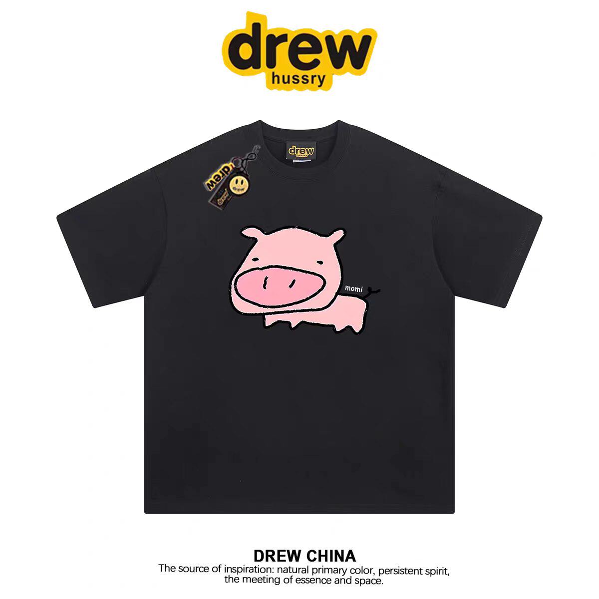 drew潮牌猪头印花纯棉短袖T恤男图片