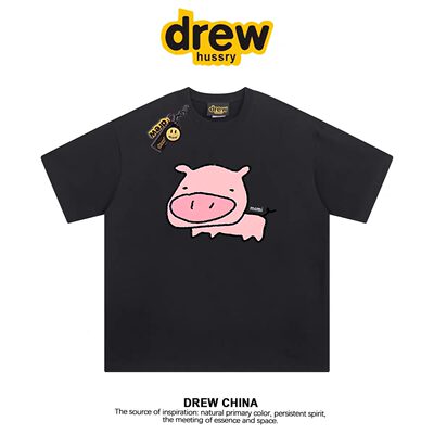 drew潮牌猪头印花纯棉短袖T恤男