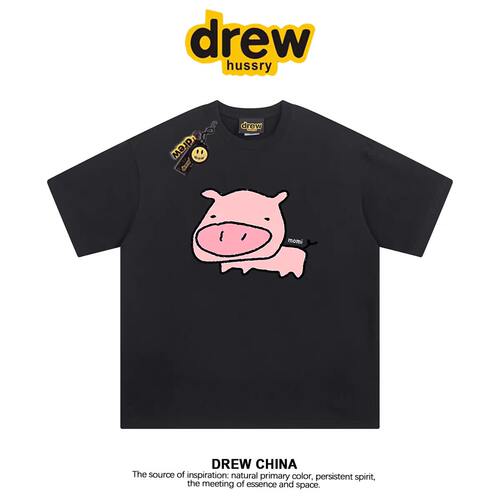drew潮牌猪头印花纯棉短袖T恤男
