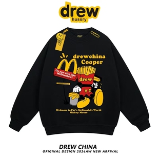 Drew潮牌联名M记米奇美式 卫衣男女卡通情侣百搭宽松上衣 圆领长袖