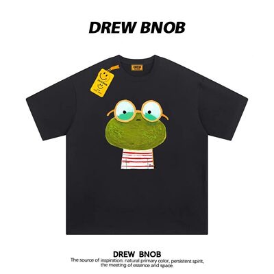 Drew夏季青蛙印花纯棉宽松T恤男