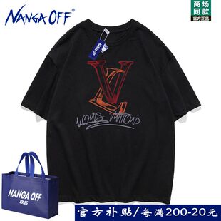 胖子宽松夏季 NANGA 潮牌男装 T恤男士 加肥加大宽松 OFF重磅纯棉短袖