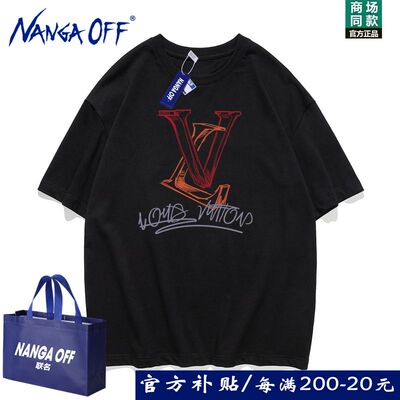 NANGA OFF重磅纯棉短袖T恤男士潮牌男装胖子宽松夏季加肥加大宽松