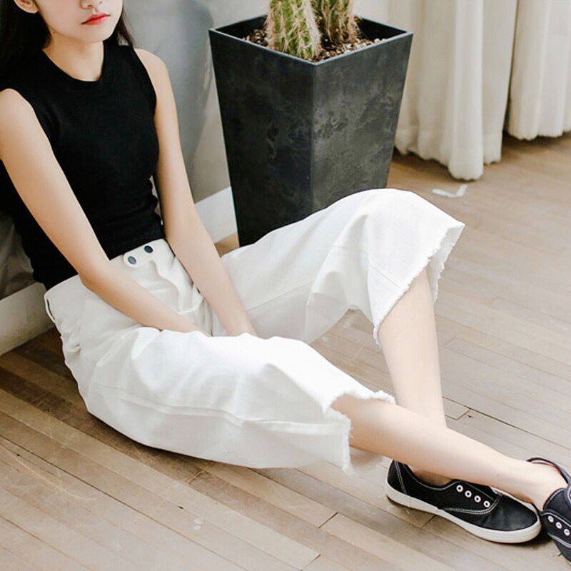 春夏高腰牛仔白色闊腿褲九分女毛邊闊腳直筒牛仔褲寬松大碼休閑褲在類目 女裝/女士精品, 牛仔褲中 - 來自Buy2taobao.com提供專業的淘寶代購服務