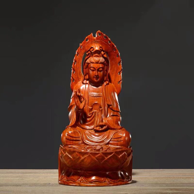 黄花梨木雕观音摆件微笑观世音菩萨佛像家居客厅装饰红木工艺品