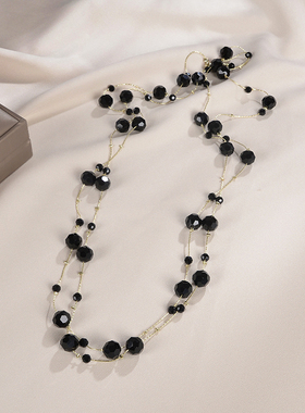 配长裙气质黑色水晶女款项链配饰