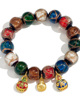 爆款香灰琉璃手串手工琉璃老秦吞金兽手链古法金沙寺庙佛珠文玩