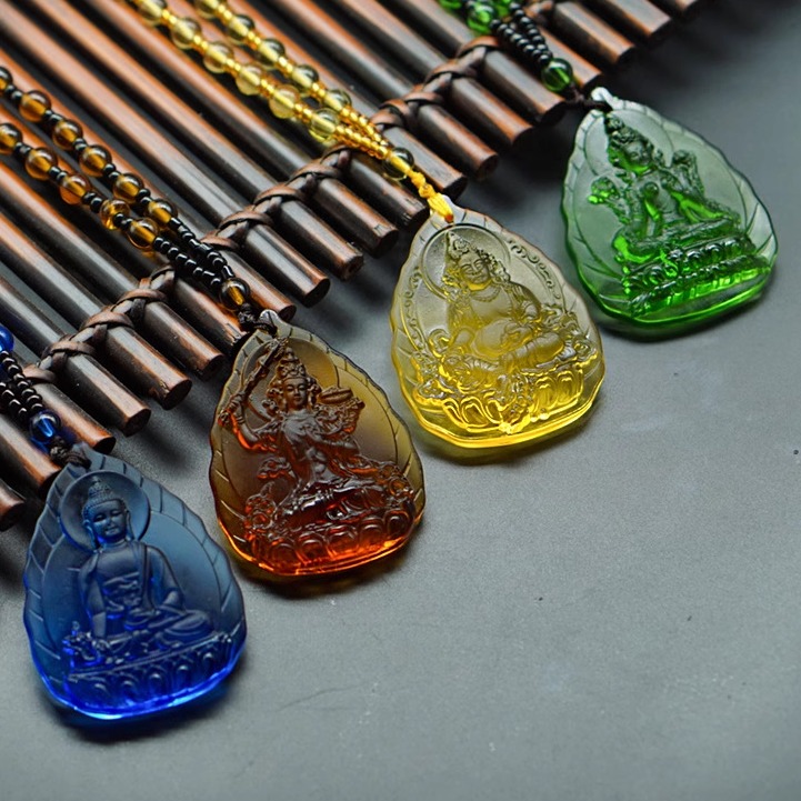 厂家直销 古法琉璃挂件佛像绿度母吊坠心咒药师佛法器菩萨项链
