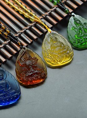厂家直销 古法琉璃挂件佛像绿度母吊坠心咒药师佛法器菩萨项链