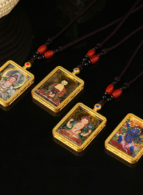 唐卡嘎乌盒西藏观音绿镀母文殊