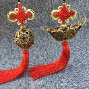 五帝钱真品纯铜门对门路路通葫芦挂件出入平安元宝吉祥中国结车挂