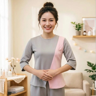 克丽缇娜工作服女套装2026款美容师护理操作服七分袖美容院工装
