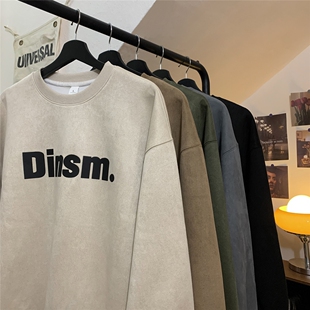 早起工作室MF十九岁第四天男装秋厚硅胶字母重磅麂皮绒圆领卫衣潮