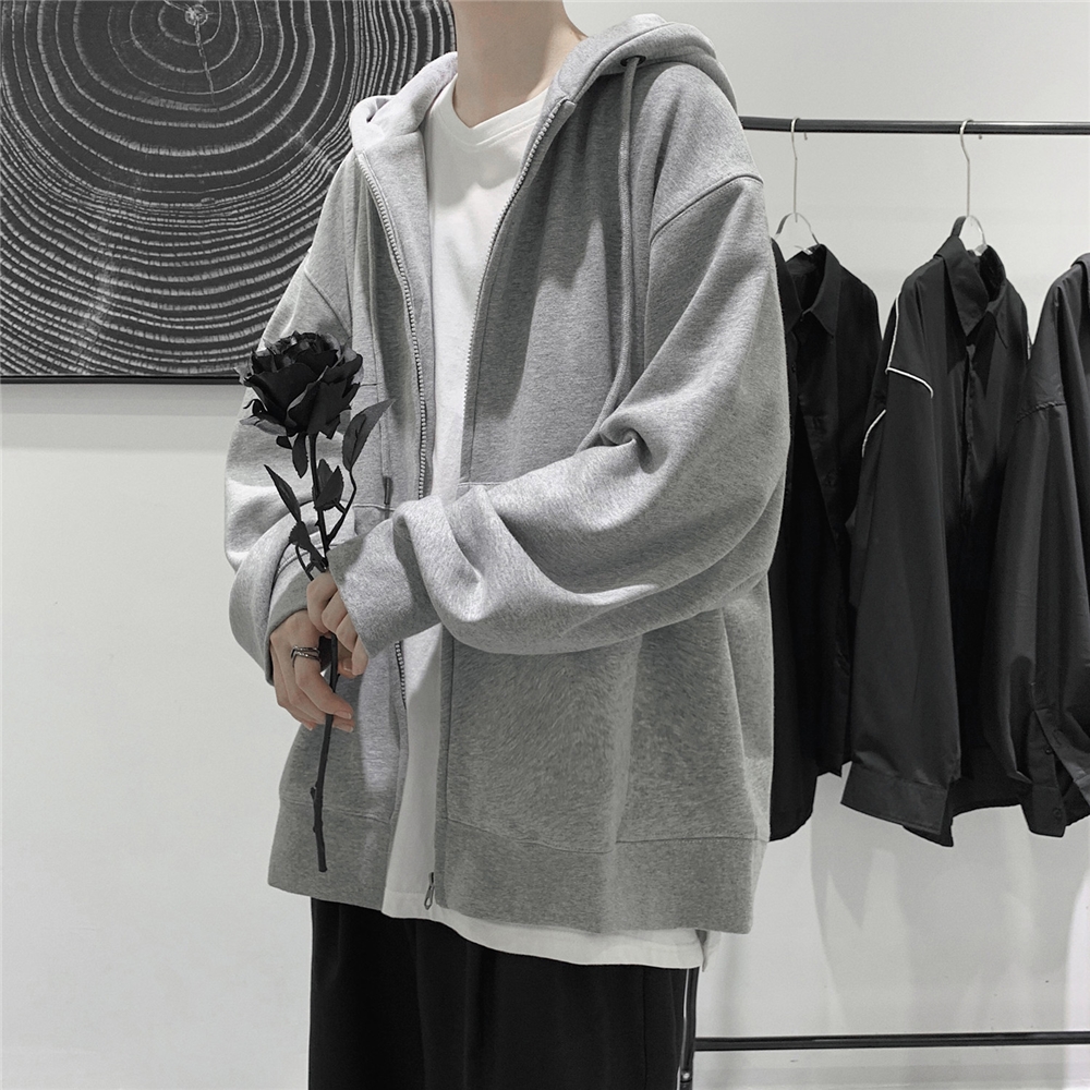 BDLS工作室文艺男女店港风情侣款开衫卫衣慵懒风休闲连帽拉链外套