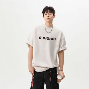 早起工作室MF十九岁第四天男装秋夏灰色字母印花宽松圆领短袖T恤