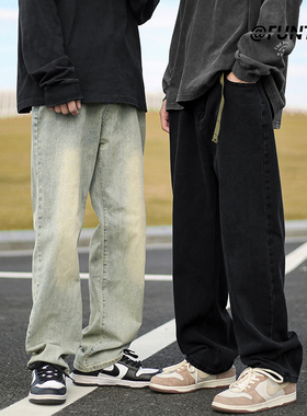 BDLS工作室文艺男女店港风情侣款水洗牛仔裤直筒休闲裤子拖地工装