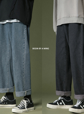 BDLS工作室文艺男女店港风情侣款宽松直筒裤纽扣百搭早秋休闲长裤