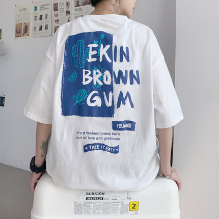 BDLS工作室文艺男女店港风情侣款短袖t恤男夏宽松百搭七分袖衣服