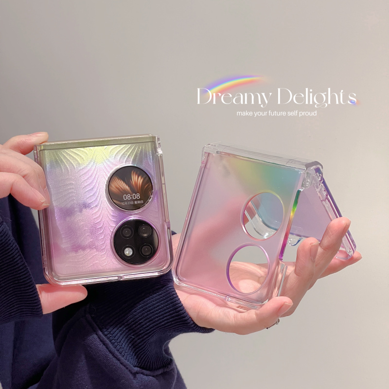 韩系ins渐变简约彩虹适用华为p50pocket手机壳创意新款pocket宝盒外壳pock保护套折叠屏pocket2摔保护壳女款