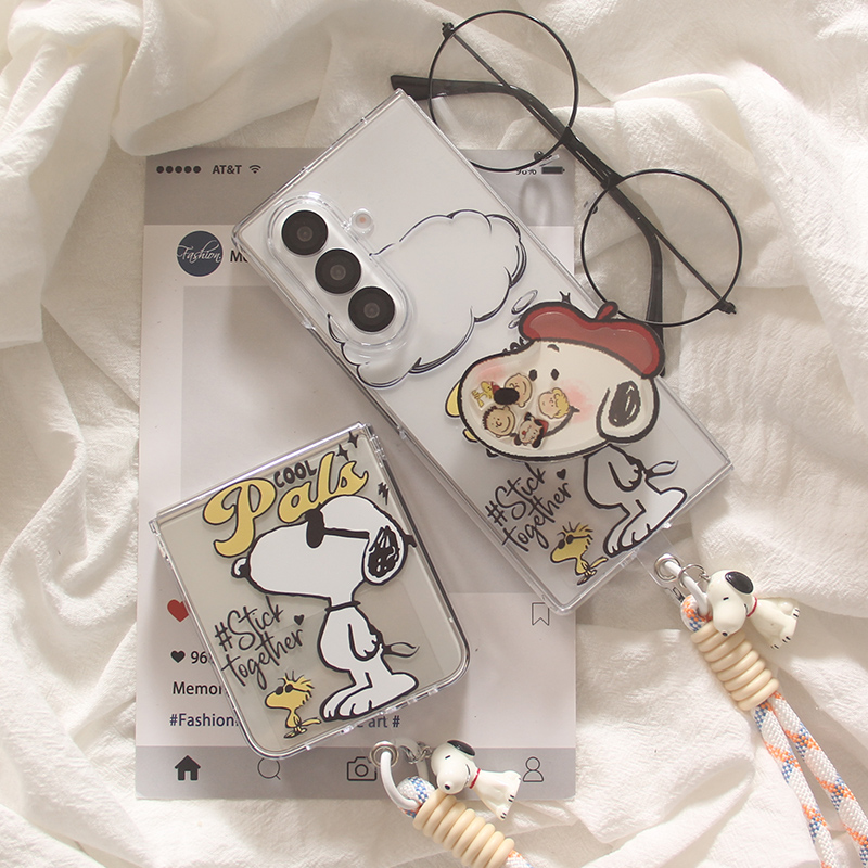 ins日韩卡通史努比适用Galaxy三星Zflip7手机壳摇摇乐支架ZFlip6折叠屏ZFOLD7/6/5/4/3防摔保护套手绳男女款